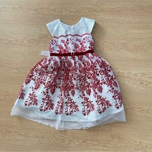 Jona Michelle Red & White Flocked Girls Dress Size 6 Party, Pageant, Princess